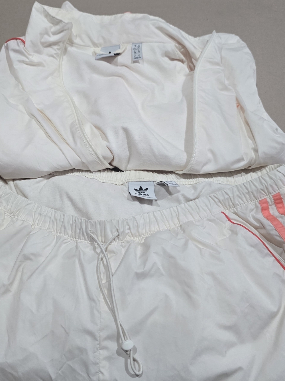 adidas Cream Jogger Sweatpants with Pink Stripe Accent